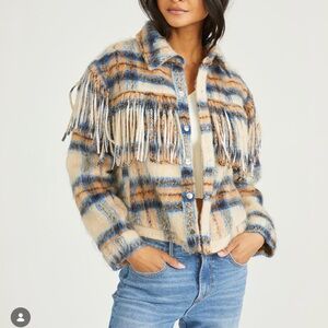 Driftwood Plaid Fringe Jacket